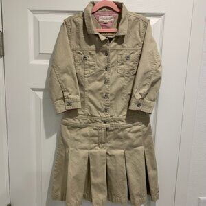 Tommy Hilfiger Khaki Utility Shirt Dress Girls Size 14 Pleated Skirt